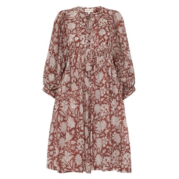 NWT Daughter's of India Kyra Mini in Wine Floral Cotton Blockprint Dress XS